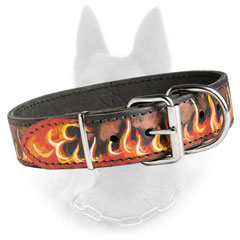Leather Belgian Malinois Dog Collar With Exclusive Fire  Painting