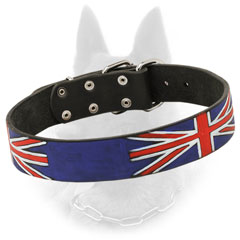 Black Belgian Malinois Leather Collar with British Flag Decoration