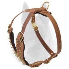 Spiked Leather Belgian Malinois Harness with Easy Adjustable Straps