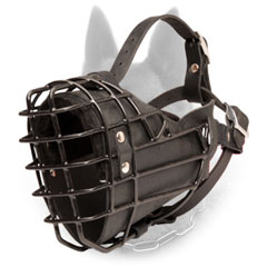 Belgian Malinois Metal Cage Dog Muzzle Fully Padded  with Leather