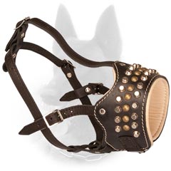 Modern Extravagant Studs and Cones Leather B.Malinois Muzzle