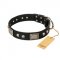 "Pirates Gold" FDT Artisan Black Leather Belgian Malinois Collar with Old Silver Look Plates and Skulls