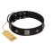"Black Cavalier" Handmade FDT Artisan Black Leather Belgian Malinois Collar with Silver-Like Stars and Large Plates