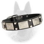 Leather Dog Collar With Old Nickel Plates And Pyramids