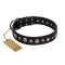 "Genteel Charm" FDT Artisan Black Leather Belgian Malinois Collar with Silver-like Round Conchos