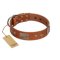 "Great Obelisk" Handcrafted FDT Artisan Tan Leather Belgian Malinois Collar with Large Plates and Pyramids