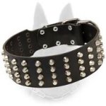 Belgian Malinois Studded Leather Dog Collar Wide with Nickel Pyramids
