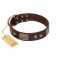 "Stone Stars" Stylish Handmade FDT Artisan Brown Leather Belgian Malinois Collar