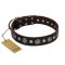 "Victory Ode" FDT Artisan Brown Leather Belgian Malinois Collar with Silver-like Plated Decorations