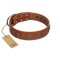 "Silver Century" Fashionable FDT Artisan Tan Leather Belgian Malinois Collar with Silver-Like Plates