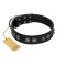 "Silver Medallions" Mod FDT Artisan Black Leather Belgian Malinois Collar with Round Plates