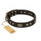 "Perfect Tracery" FDT Artisan Black Leather Belgian Malinois Collar with Old Bronze Look Plates and Circles