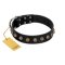 "Inky Prettification" FDT Artisan Black Leather Belgian Malinois Collar with One Row of Studs