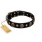 "Wild Spirit" FDT Artisan Black Leather Dog Collar with Gold-like Studs and Medallions with Skulls