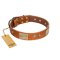 "Ancient Treasures" FDT Artisan Tan Leather Belgian Malinois Collar with Antiqued Plates and Studs