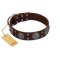 "Hypnotic Stones" FDT Artisan Brown Leather Belgian Malinois Collar with Chrome Plated Brooches and Square Studs
