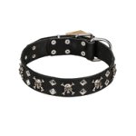 FDT Artisan 'Rock 'n' Roll Style' Fancy Leather Belgian Malinois Collar with Skulls, Bones and Studs 1 1/2 inch (40 mm) wide