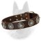 Fascinating Leather Dog Collar With Circles And Blue Stones