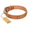"Feast of Luxury" FDT Artisan Tan Leather Belgian Malinois Collar with Old Bronze Look Circles