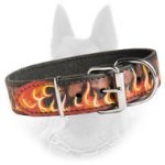 Flames Painted Leather Dog Collar For Belgian Malinois