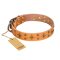 'Top-Flight' FDT Artisan Adorned Tan Leather Belgian Malinois Collar