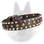 Unique Belgian Malinois Leather Collar with 3 Rows of Pyramid and Stud Decoration