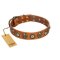 "Golden Epoch" FDT Artisan Tan Leather Belgian Malinois Collar with Old Bronze-plated Medallions and Conchos