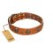 "Rockstar" FDT Artisan Tan Leather Belgian Malinois Collar with Engraved Studs and Medallions