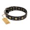 "Cosmic Glow" FDT Artisan Black Leather Belgian Malinois Collar with Brass-Plated Studs