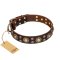 'Flower Melody' FDT Artisan Belgian Malinois Brown Leather Dog Collar with Mixed Studs