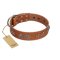 "Brave Spirit" Handmade FDT Artisan Designer Tan Leather Belgian Malinois Collar with Shields