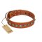 "Silver Spike" Handmade FDT Artisan Tan Leather Belgian Malinois Collar with Old Silver-Like Spikes