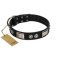 "Grand Wear" FDT Artisan Black Leather Belgian Malinois Collar with Shining Plates and Spiked Studs