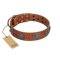 "Blue Sands" FDT Artisan Tan Leather Belgian Malinois Collar with Silver-like Studs and Round Conchos with Stones