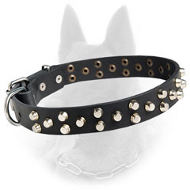Studded Leather Dog Collar With 3 Rows Of Small Pyramids
