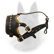 Studded Belgian Malinois Open Nose Nappa Padded Leather Dog Muzzle
