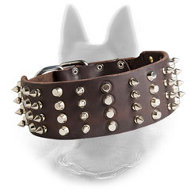 Extra Wide Leather Belgian Malinois Collar 4 Rows Decoration