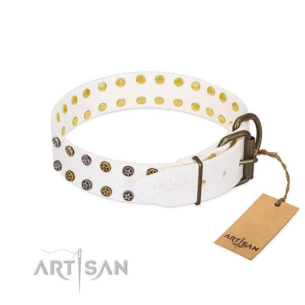 Full grain genuine leather collar with awesome decorations for your doggie
