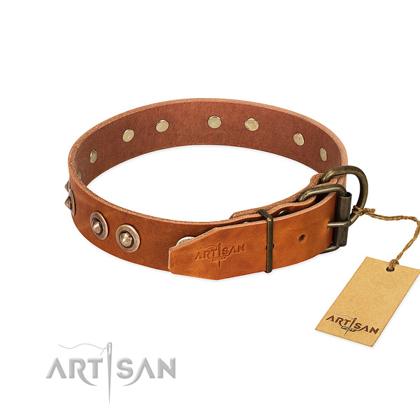 Corrosion resistant hardware on leather dog collar for your doggie