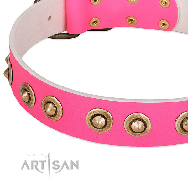 Reliable traditional buckle on full grain natural leather dog collar for your dog