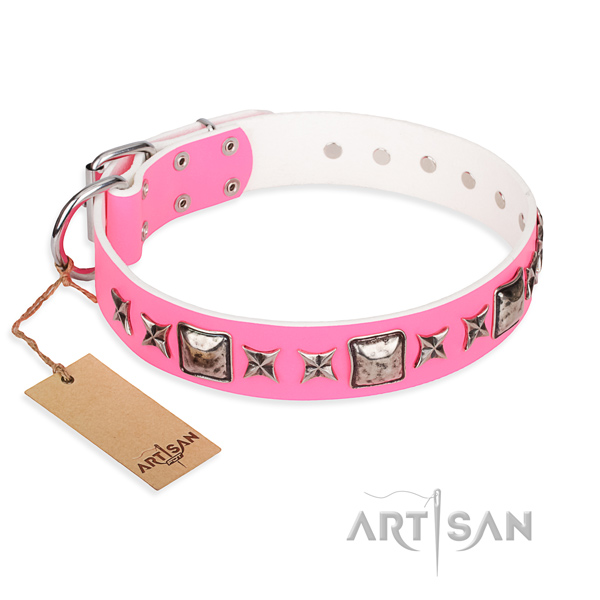 Full grain leather dog collar made of flexible material with corrosion proof fittings