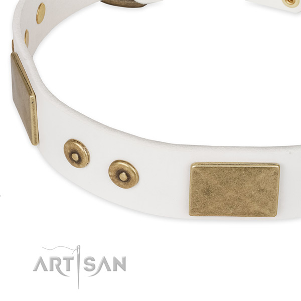 Rust-proof embellishments on genuine leather dog collar for your doggie