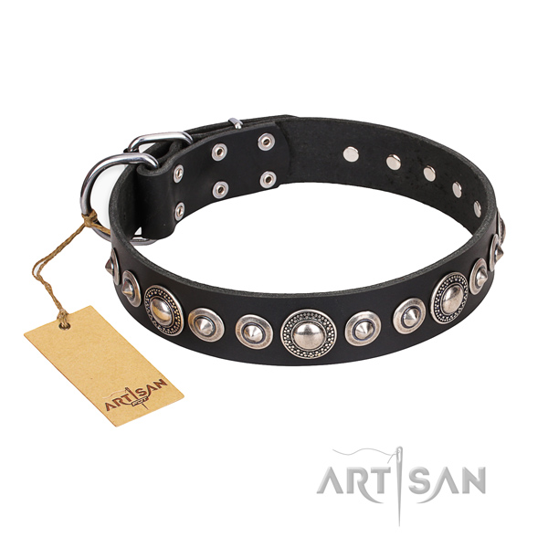 Full grain natural leather dog collar made of top notch material with strong traditional buckle
