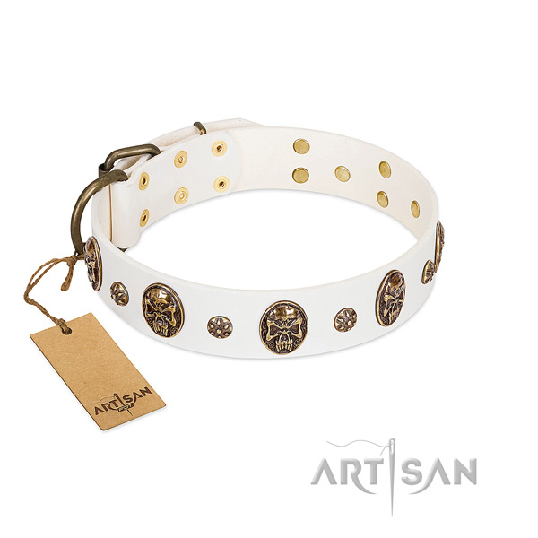 Decorated full grain leather collar for your dog