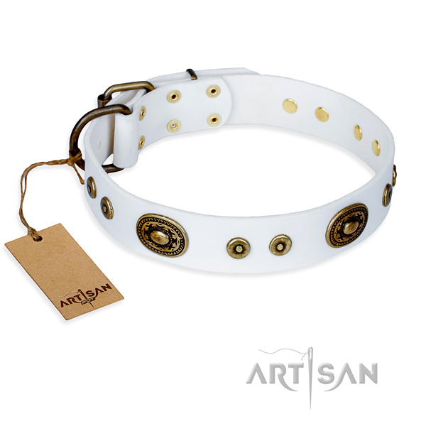 Leather dog collar made of quality material with rust resistant traditional buckle