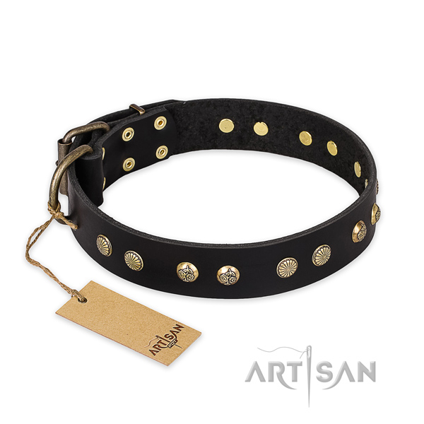 Unique natural genuine leather dog collar with durable hardware