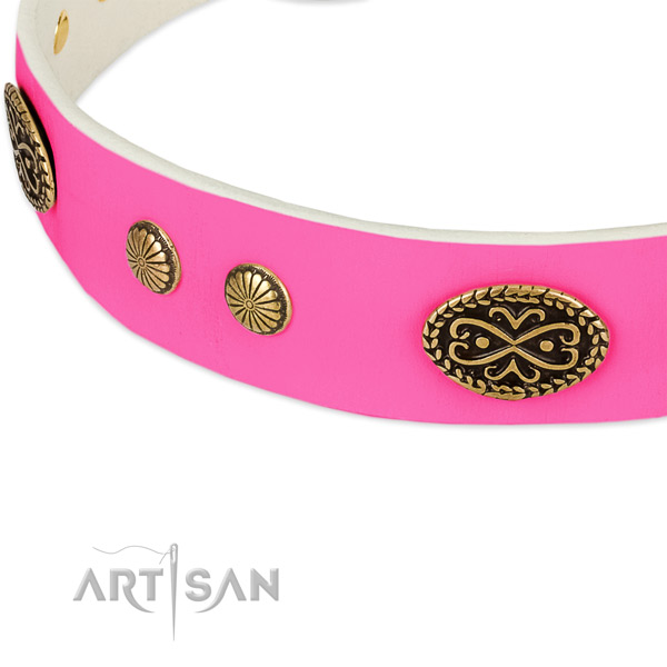 Corrosion resistant traditional buckle on full grain genuine leather dog collar for your doggie