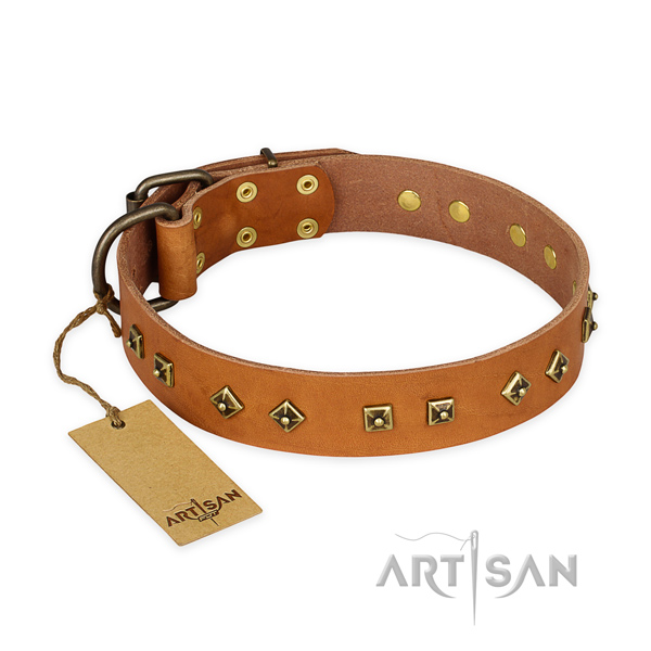 Trendy full grain natural leather dog collar with strong buckle