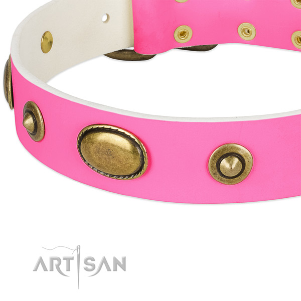 Durable hardware on full grain leather dog collar for your doggie