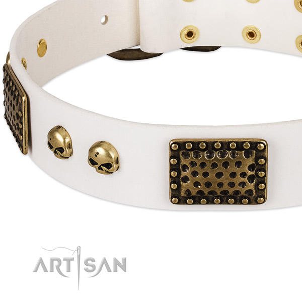 Strong D-ring on natural leather dog collar for your dog